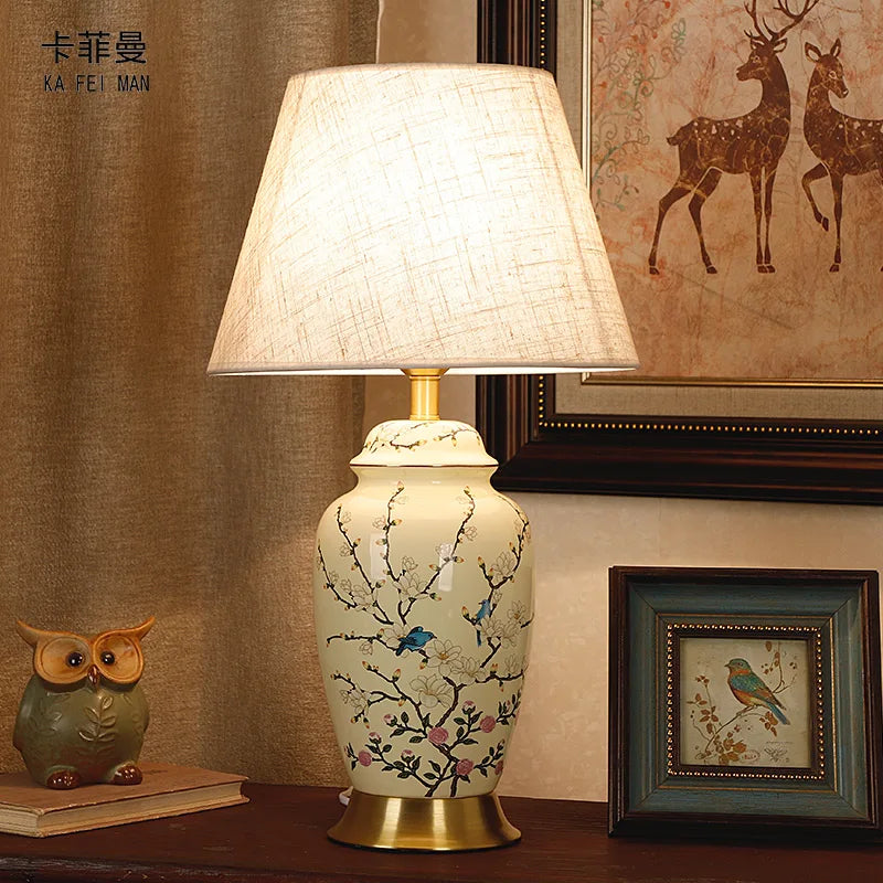 Afralia™ Chinese Ceramic Table Lamp: Hand-Painted Retro Style for Living Room, Bedroom, or Villa