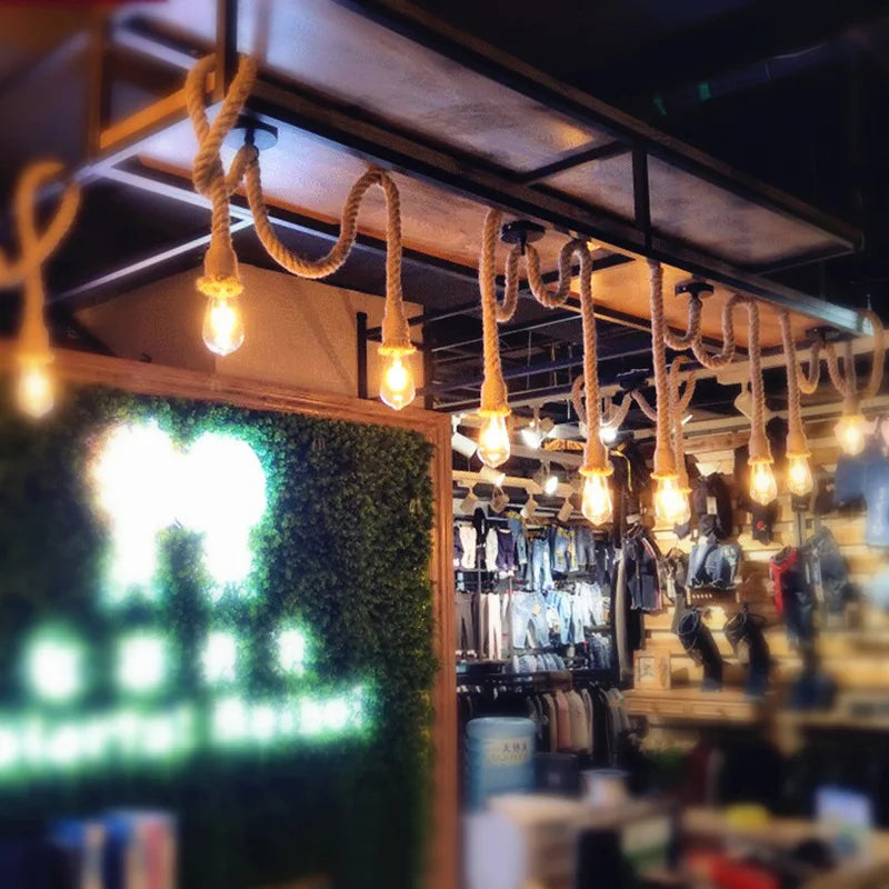 Afralia™ Retro Hemp Rope Pendant Light, Vintage E27 LED Bulb, Industrial Hanging Lamp