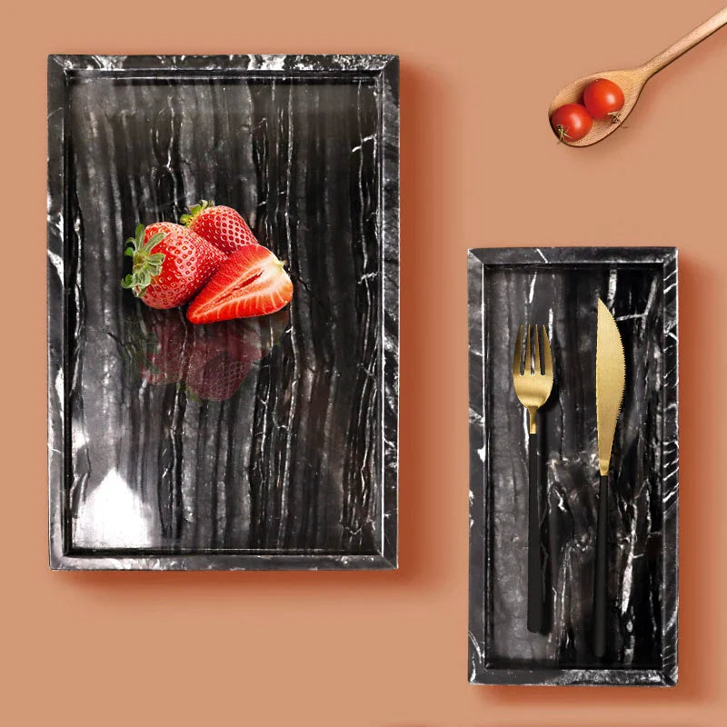 Afralia™ Marble Tray with Handle for Luxury Bathroom Vanity Storage