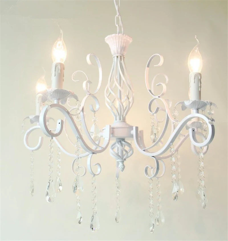 Afralia™ Vintage Wrought Iron Crystal Chandelier White Ceiling Lamp with E14 Candle Lights