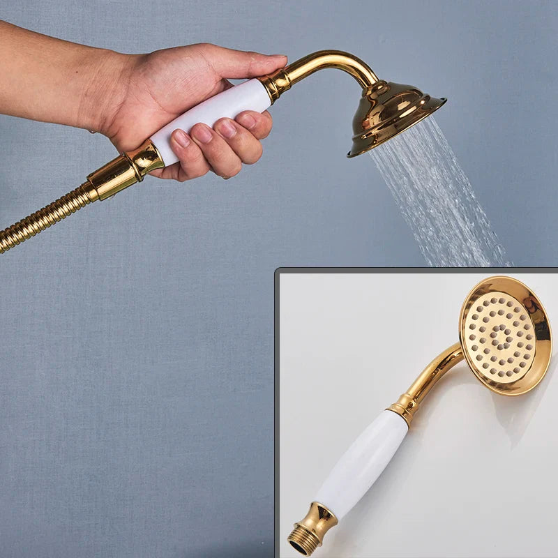 Afralia™ Gold Swan Freestanding Bathtub Faucet with Handshower