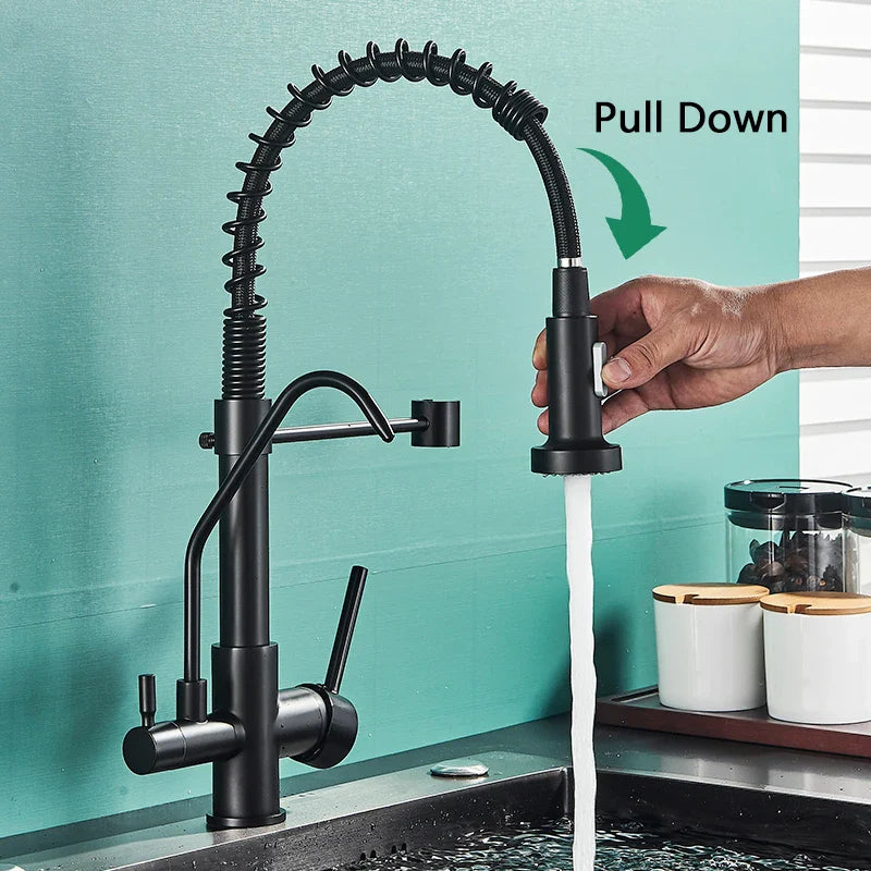 Afralia™ Black Pull Down Pure Water Kitchen Faucet Swivel Hot Cold Water Taps