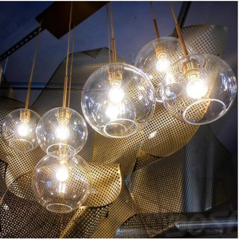 Afralia™ Gradient Glass Ball Chandelier LED E27 Lamp for Hotel, Bar, and Bedroom