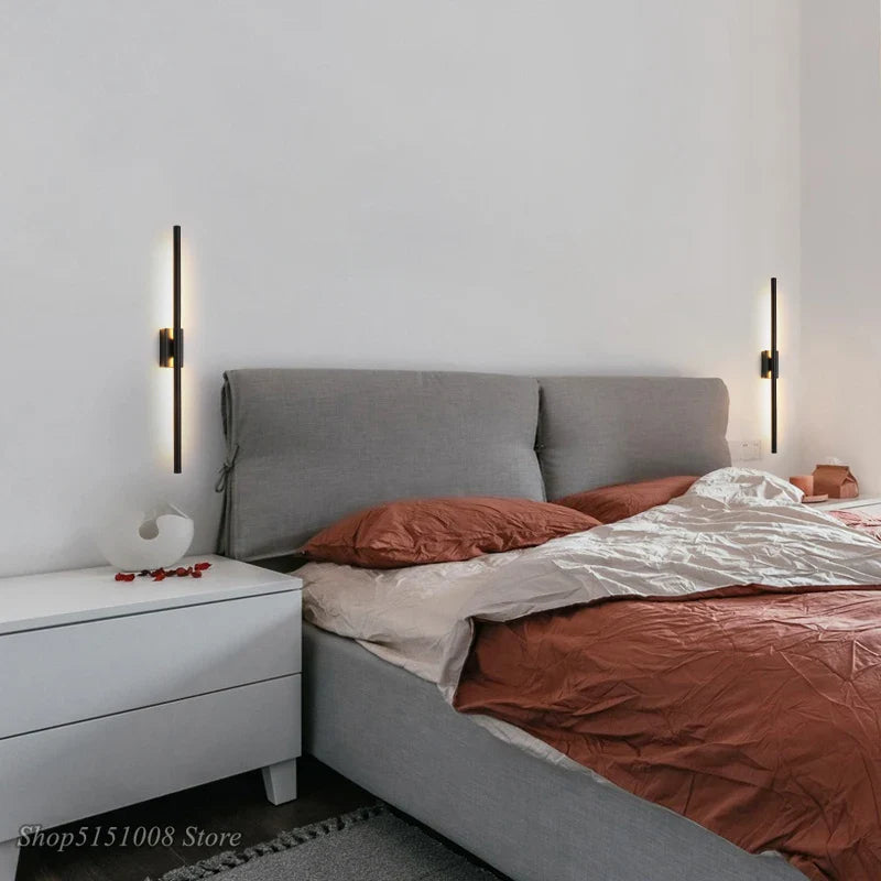 Afralia™ Modern LED Linear Tube Wall Sconce in Black Gold for Bedside Foyer Corridor