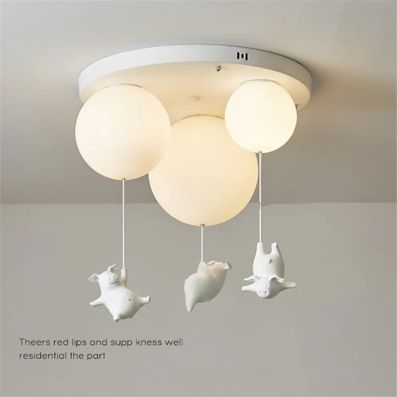 Afralia™ Flying Pig Resin LED Ceiling Light Kids Bedroom Lamp Deco Fixtures