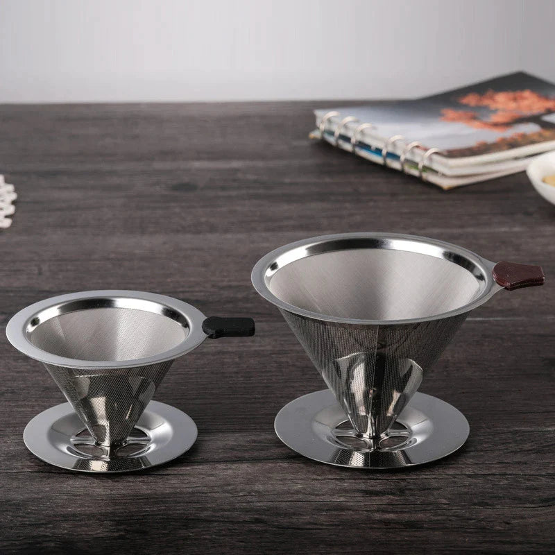 Afralia™ Double Layer Stainless Steel Coffee Filter Funnel Dripper for Durable Brewing