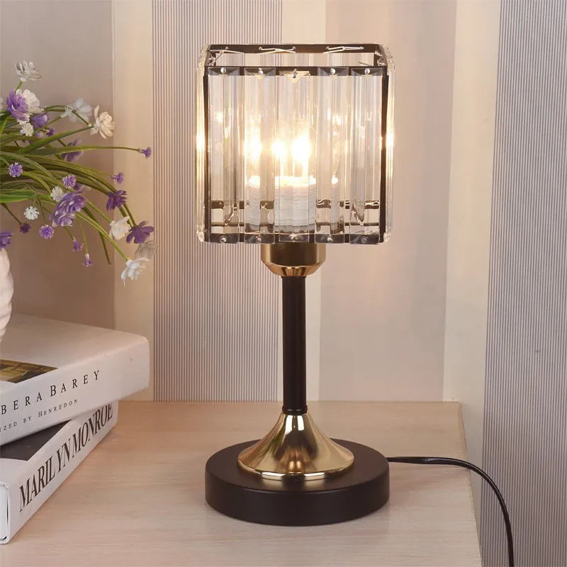 Afralia™ Crystal Desk Lamp USB Charging Night Light for Living Room Bedroom Decor
