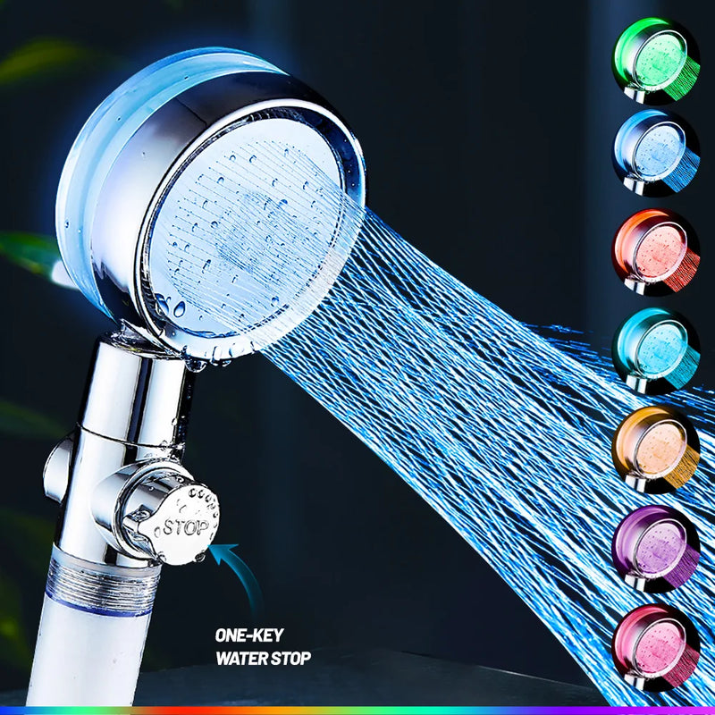 Afralia™ 7-Color LED Handheld Shower Head with Stop Button and High Pressure Nozzle