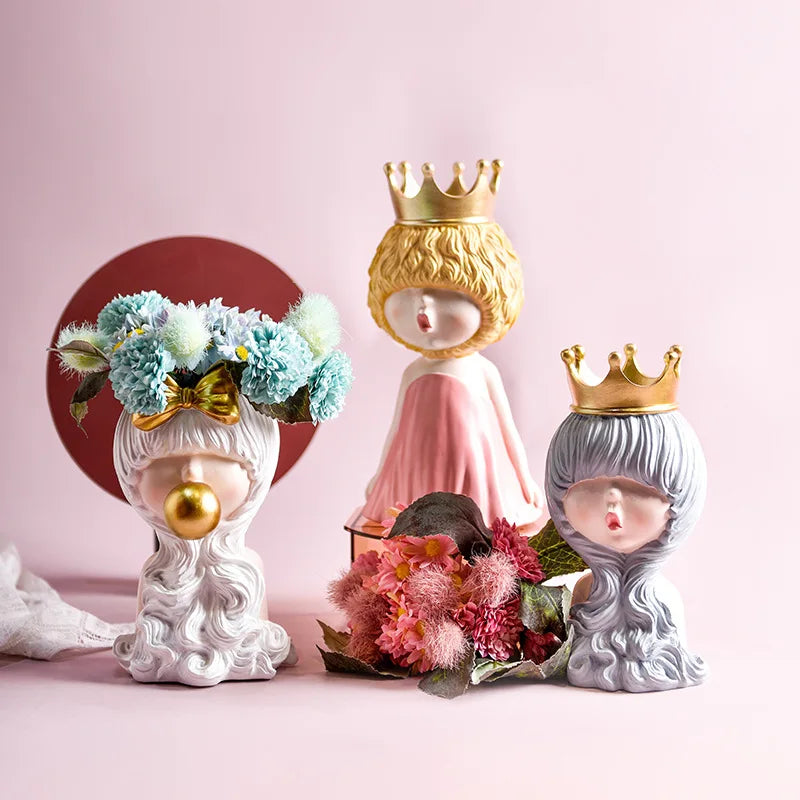 Afralia™ Pink Resin Girl Sculpture - Nordic Ins Style Cute Figurine for Girls' Room