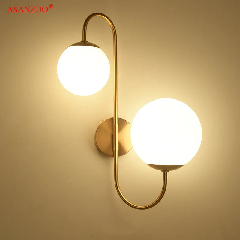 Afralia™ Gold Glass Ball Wall Sconce LED Round Ball Wall Lamp