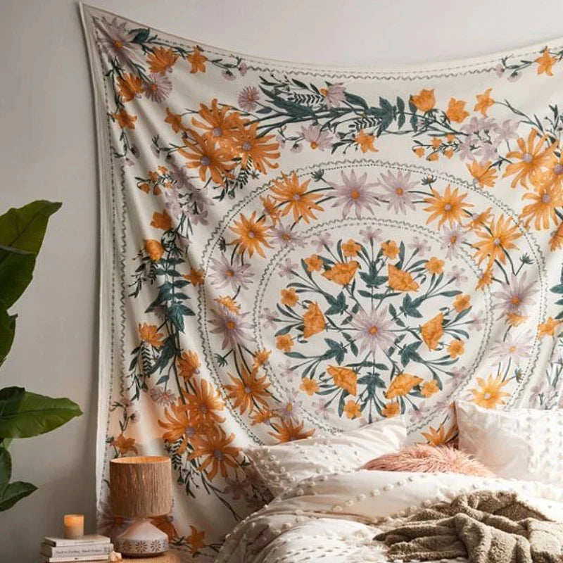 Afralia™ Bohemian Mandala Flower Tapestry Wall Hanging for Living Room Bedroom Decor