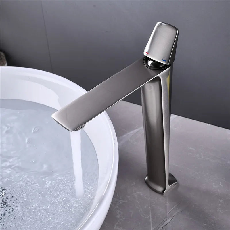 Afralia™ Black Brass Bathroom Sink Faucet Hot Cold Mixer Deck Mounted Water Tap