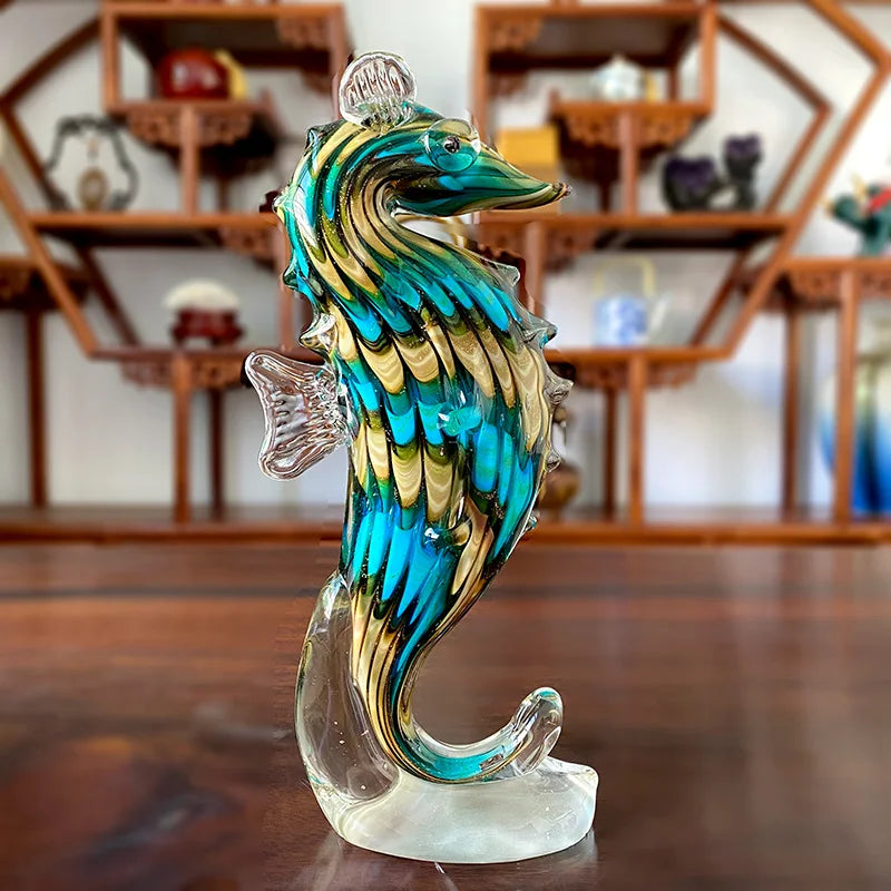 Afralia™ Seahorse Glass Figurine Sculpture Home Office Decor Crystal Animal Craft Collection