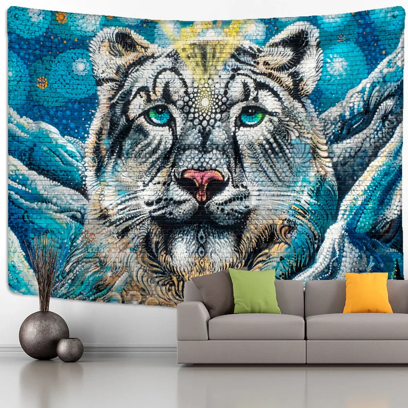 Afralia™ Colorful Tiger Oil Painting Tapestry: Psychedelic Animal Background Home Decor