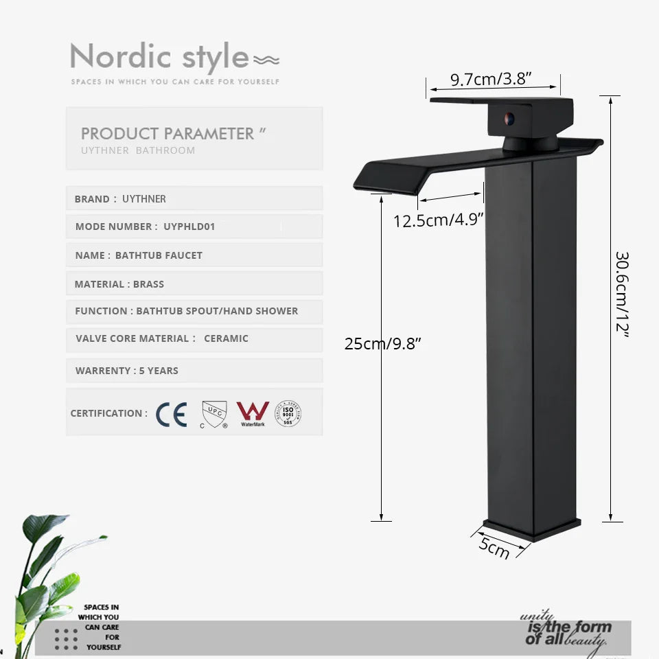 Afralia™ Chrome Black Brushed Basin Faucet Mixer Tap Hot Cold Water Bathroom Sink.