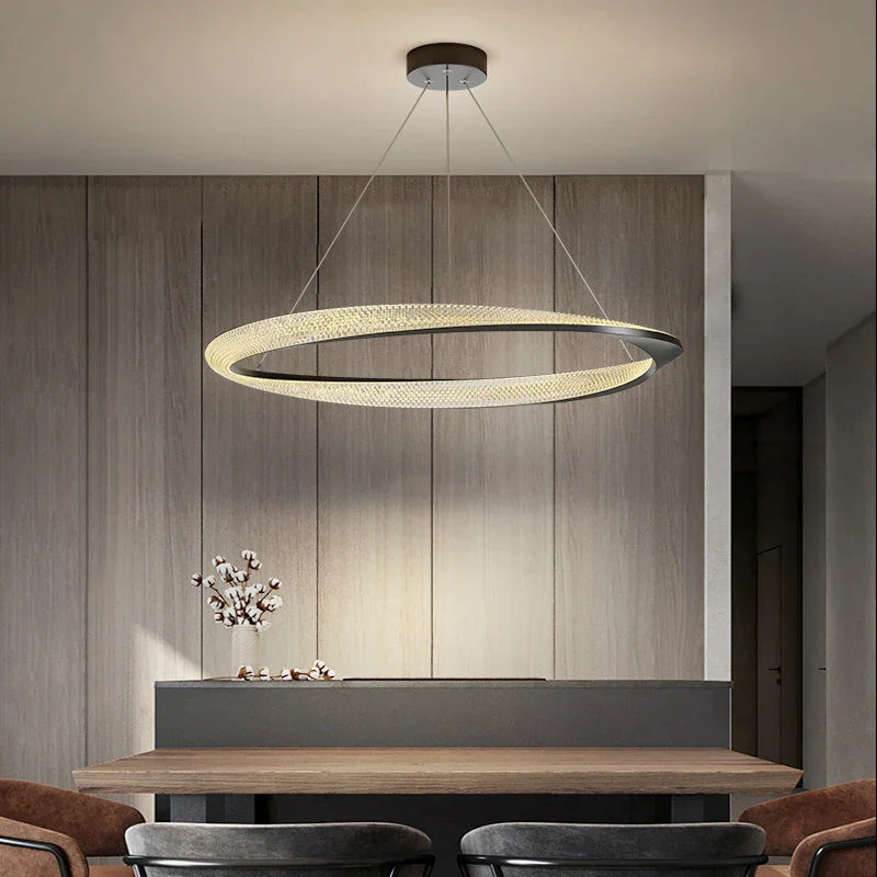 Afralia™ Black Circle Chrome Chandelier for Indoor Living Room Bedroom Kitchen Loft Office Hall