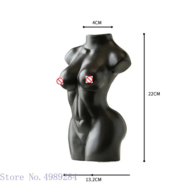 Afralia™ Abstract Nude Female Ceramic Vase Black White Home Decor Ornament