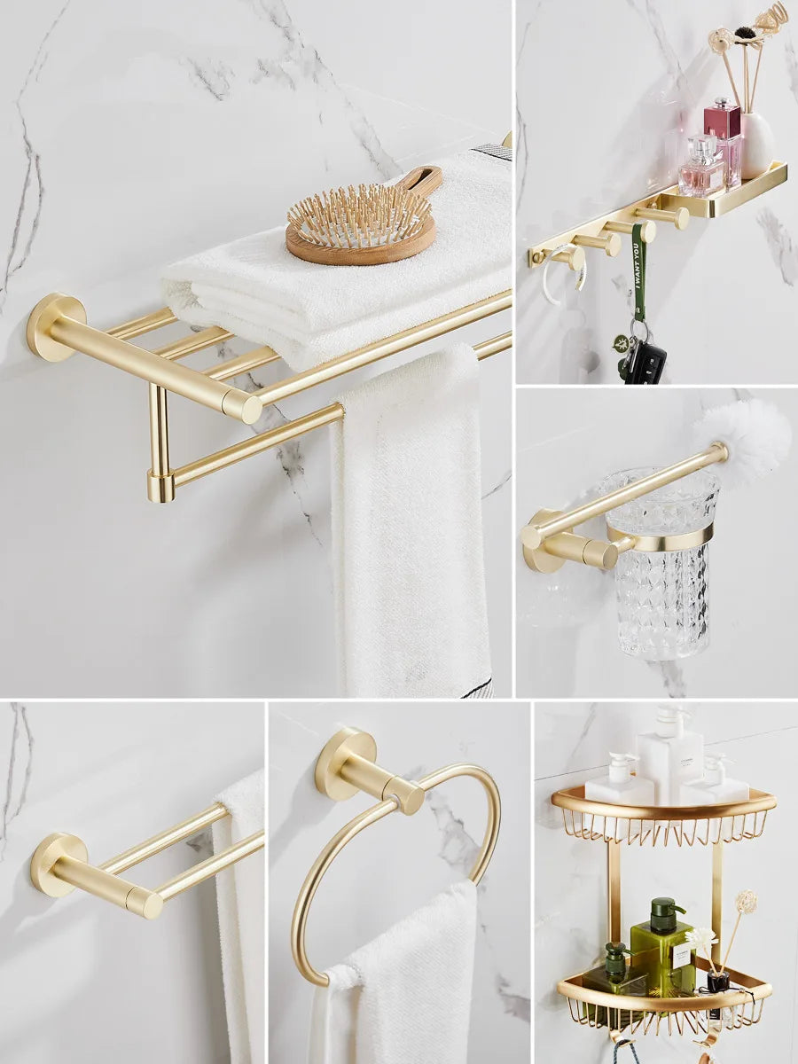 Afralia™ Brushed Gold Bathroom Hardware Set for Bath Accessories and Organization.