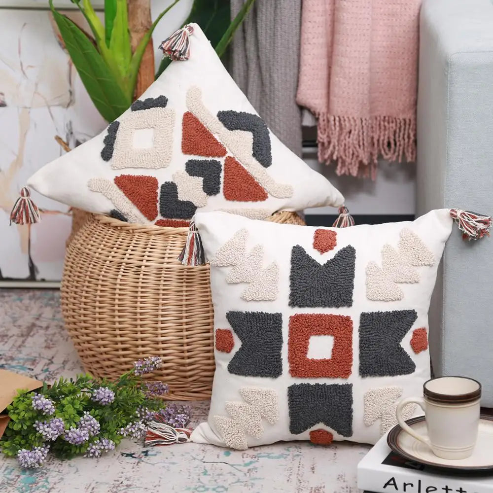 Afralia™ Boho Style Embroidered Pillow Cover with Tassels for Living Room & Bedroom