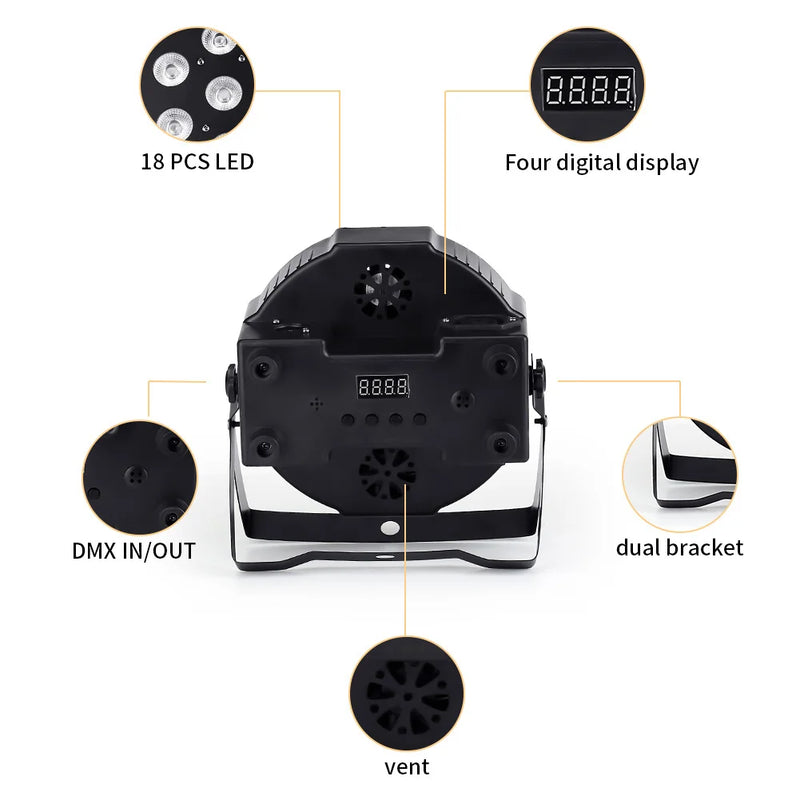 Stage Party Light Par Wireless Remote RGBWAUV LED 7x18w 6in1 Control Afralia™ 8 Dmx Channels