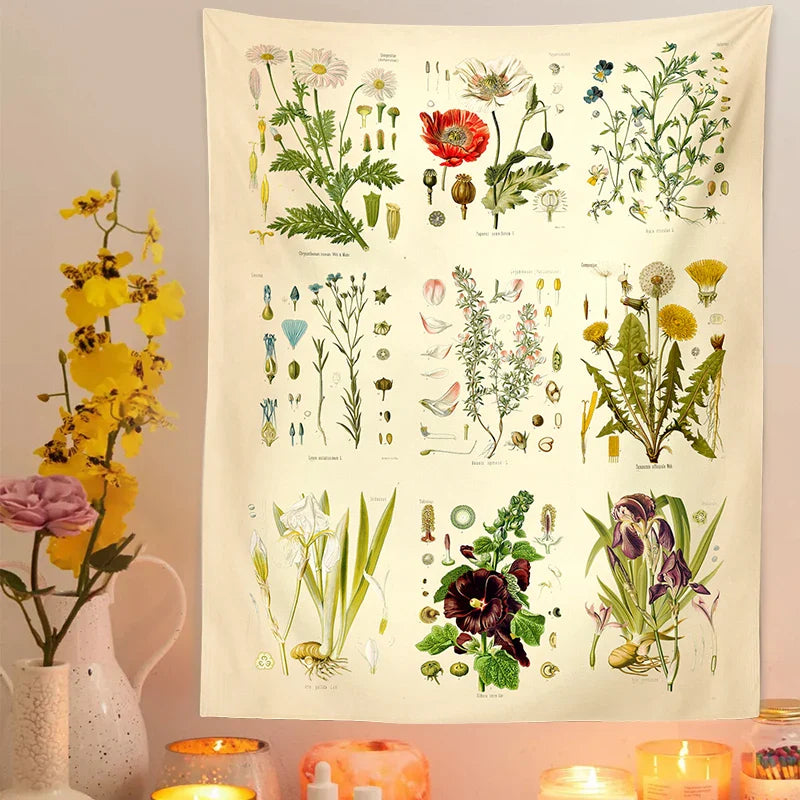 Afralia™ Wildflower Garden Tapestry Wall Hanging: Vintage Floral Art Tapestries for Colorful Home Decor