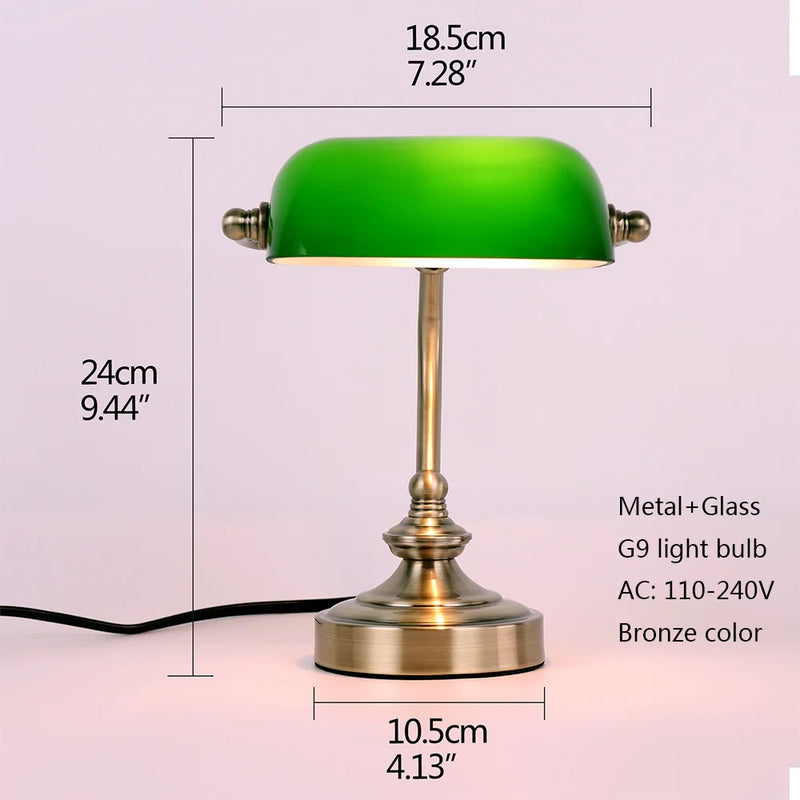 Afralia™ Retro G9 Mini Green Glass Table Lamp for Office, Library, and Living Room