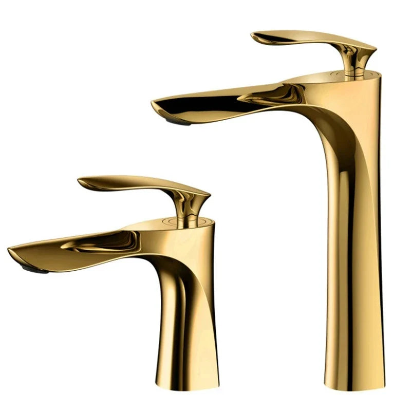 Afralia™ Gold Basin Faucet with Single Handle Hot & Cold Water Mixer Deck Mount