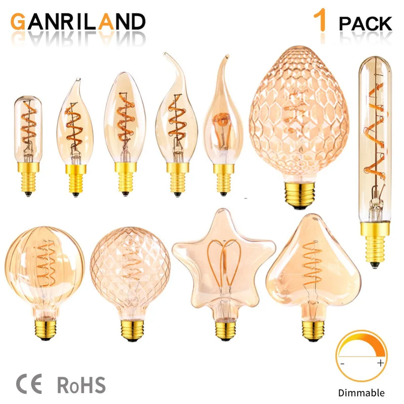 Afralia™ Retro Spiral LED Filament Bulb Dimmable 3W 2200K Vintage Lamps