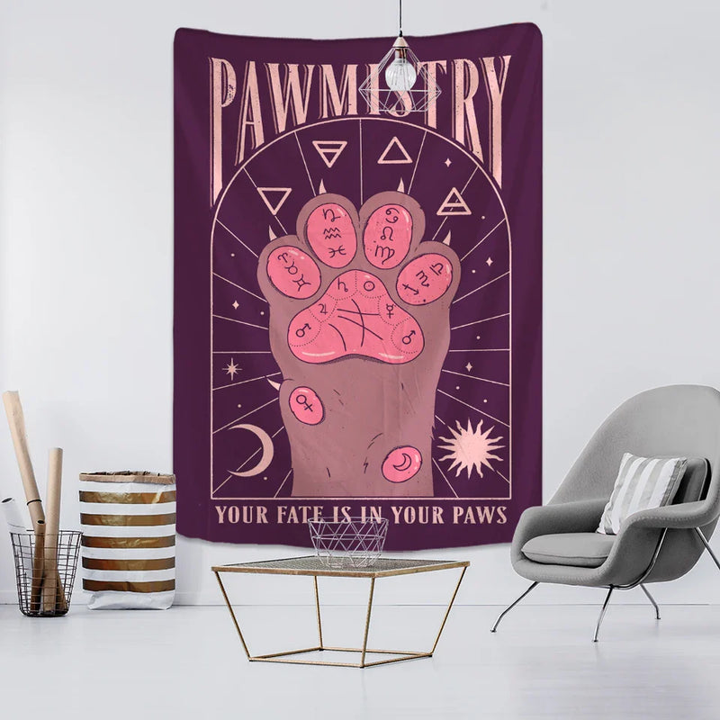 Afralia™ Cat Paws Tapestry: Bohemian Witchcraft Tarot Card Psychedelic Hippie Girl Dorm Decor