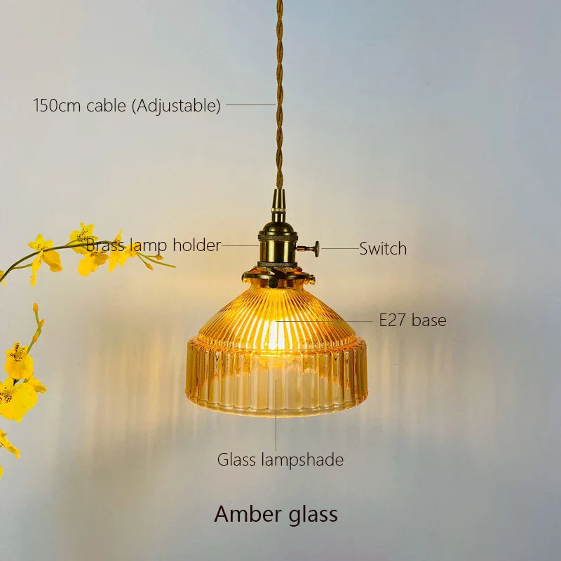 Afralia™ Glass Luminaria Pendant Light for Bedroom Kitchen Modern Brass LED Hanging Lamp