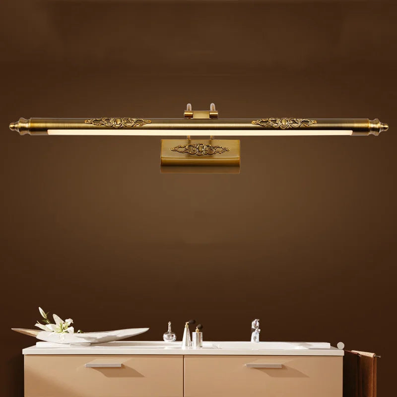 Afralia™ Bronze Carved Mirror Lamp for Bathroom Wall Decor, Retro Design, 500mm, 8W