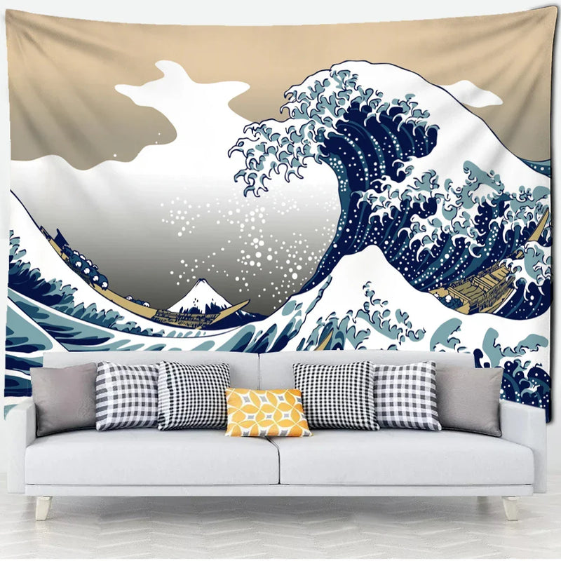 Afralia™ Kanagawa Wave Bohemian Tapestry Wall Hanging: Aesthetic Room Decor