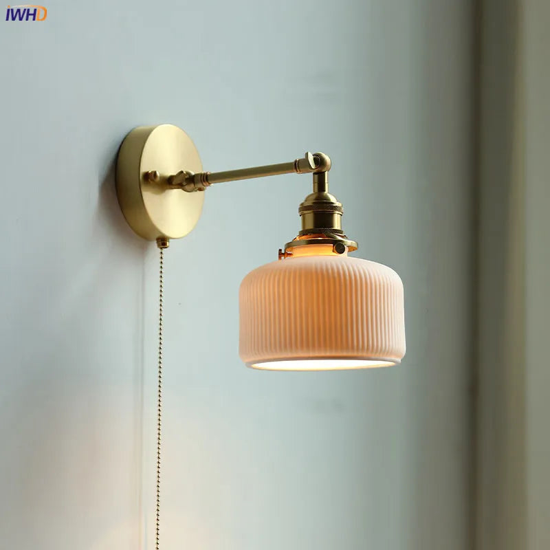 Afralia™ Copper Arm Wall Lamp with Pull Chain Switch, Nordic Modern Design