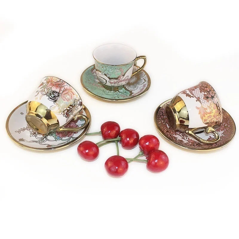 Afralia™ Hand Painted Flower Ceramic Coffee Cup Set Home Kitchen Coffeeware