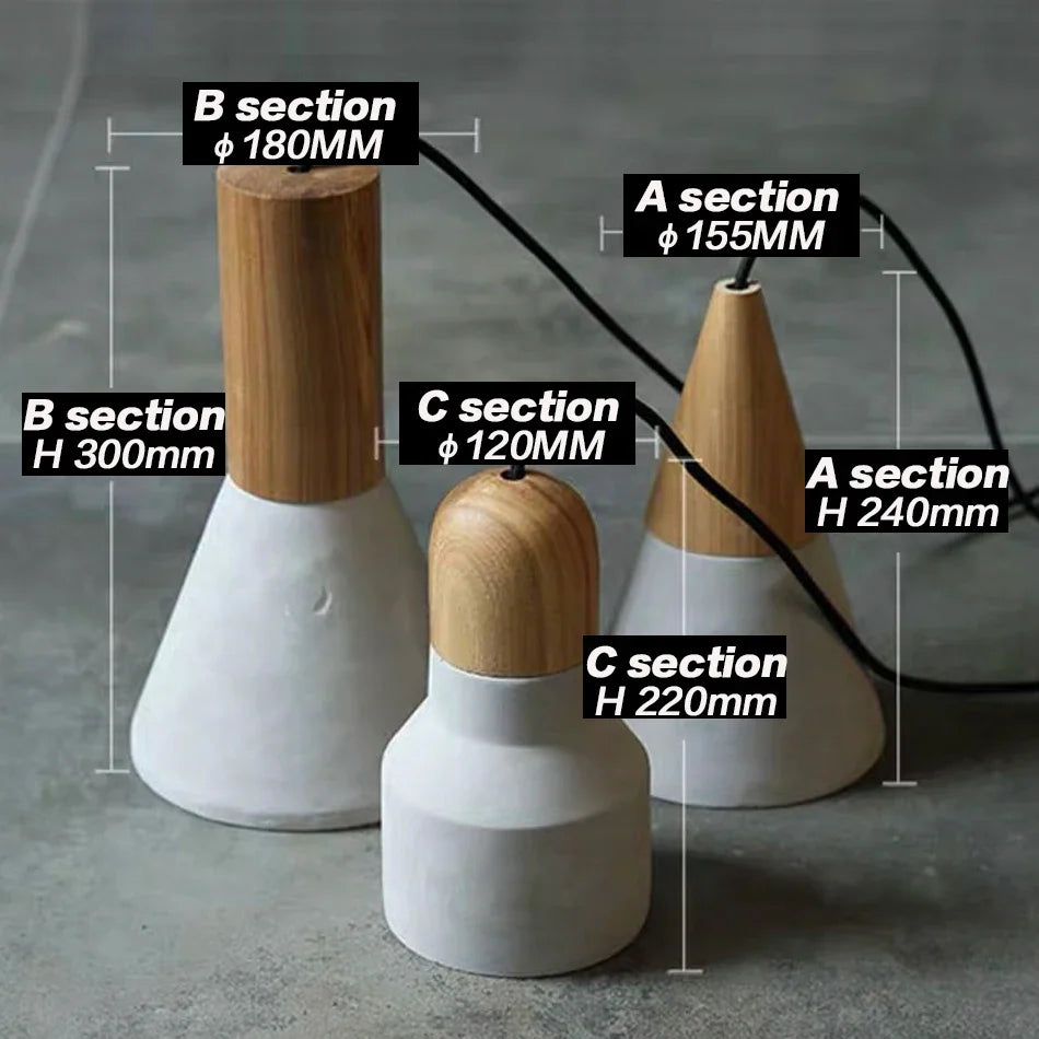 Afralia™ Nordic Cement & Wood Single Head Chandelier for Bedroom, Restaurant, Bar