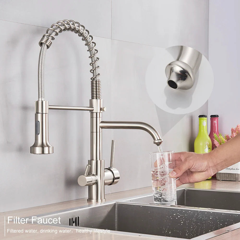 Afralia™ Pure Water Filter Kitchen Faucet Dual Handle Hot Cold Drinking Pull Out Mixer