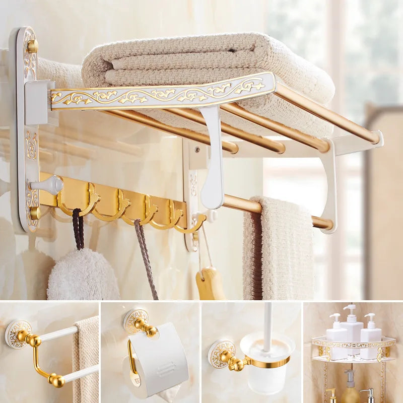 Afralia™ Bath Hardware Set: Shelf, Towel Rack, Holder, Brush Holder, Towel Hanger, Hooks