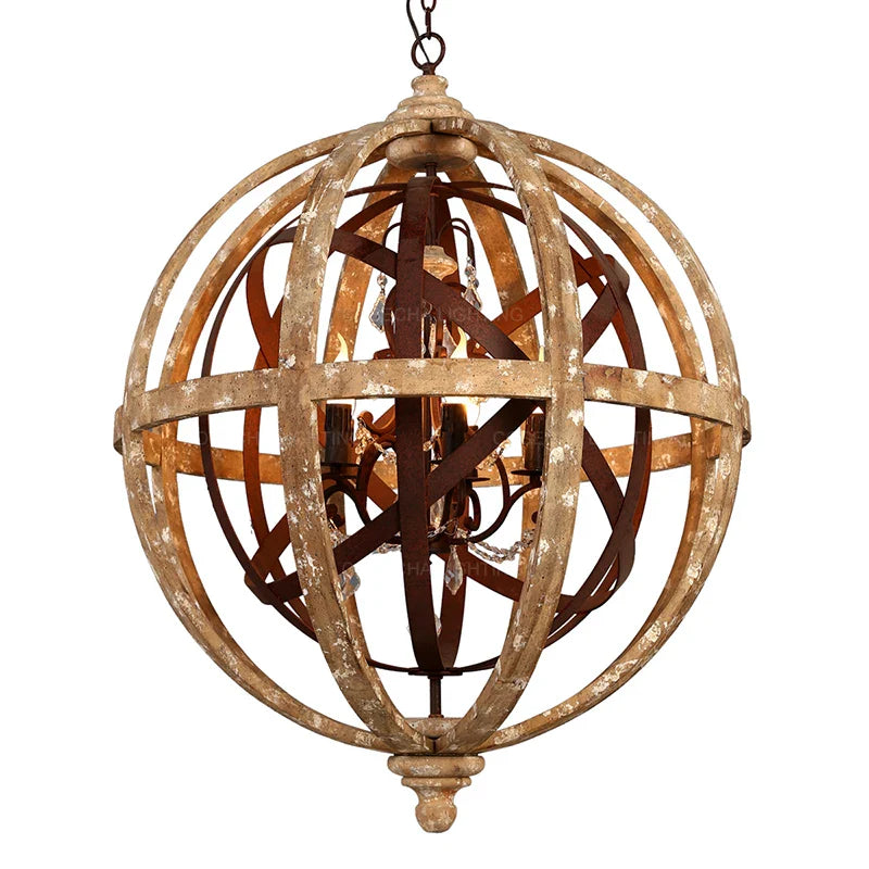 Afralia™ Antique Wood Globe Chandelier for Bedroom Living Room Kitchen Dining Room