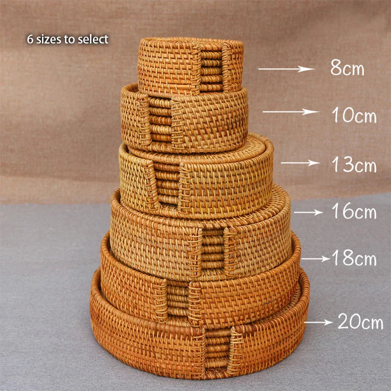 Afralia™ Rattan Coasters Set with Holder - Table Mat Placemat for Cups, Bowls, and Glasses.