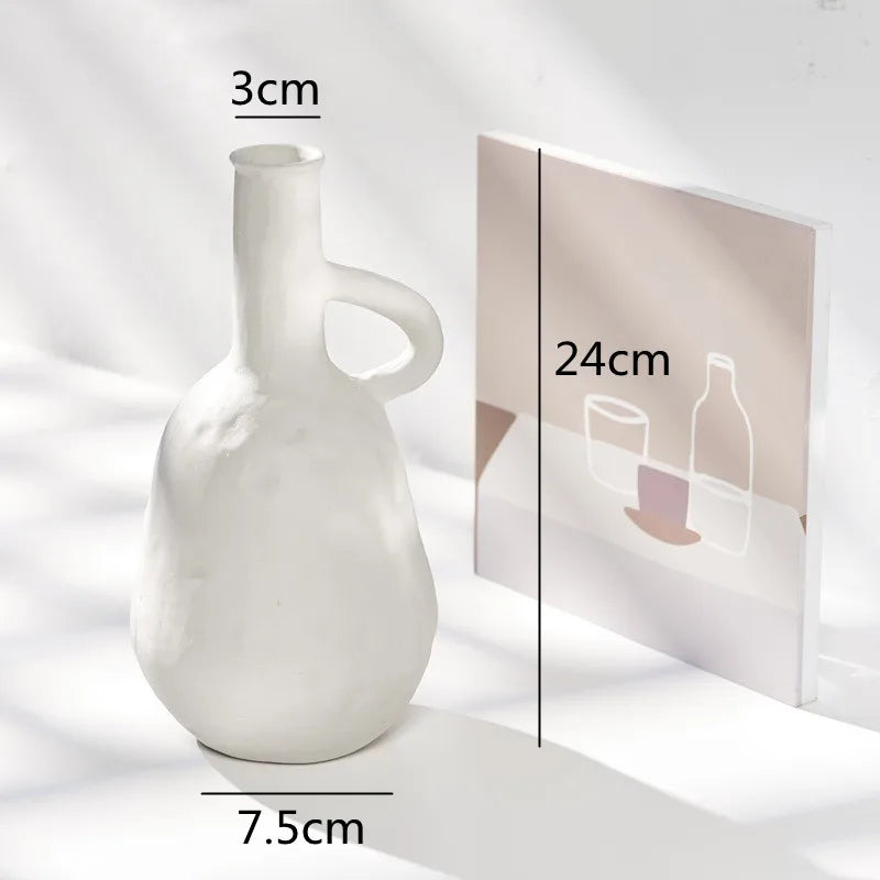 Afralia™ Stoneware Ceramic Vase with Handle - Vintage Flower Arrangement Decor Ornament