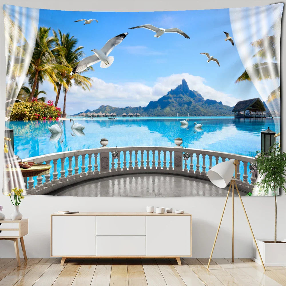 Afralia™ Window Landscape Tapestry Wall Hanging: Bohemian Scenery Hippie Decor