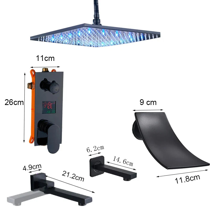 Afralia™ Light Shower Faucet Set: Wall Mounted Rainfall Bath Mixer with Handshower