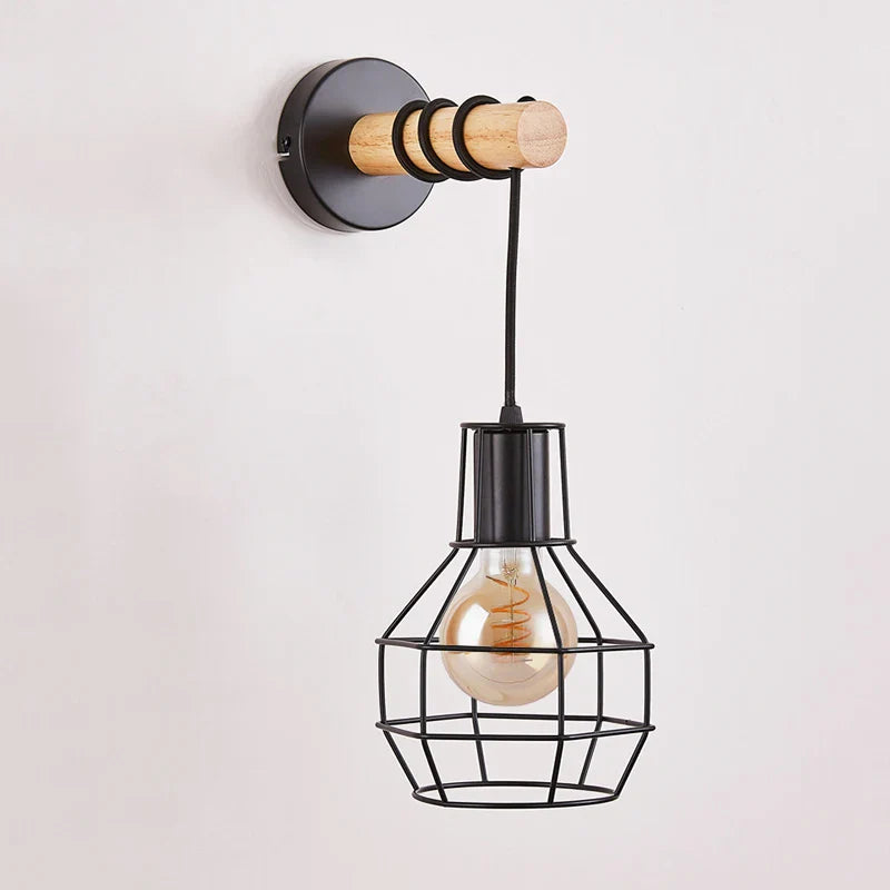 Nordic Wood Wall Lamp Sconce E27 Vintage Retro Industrial Decor Afralia™