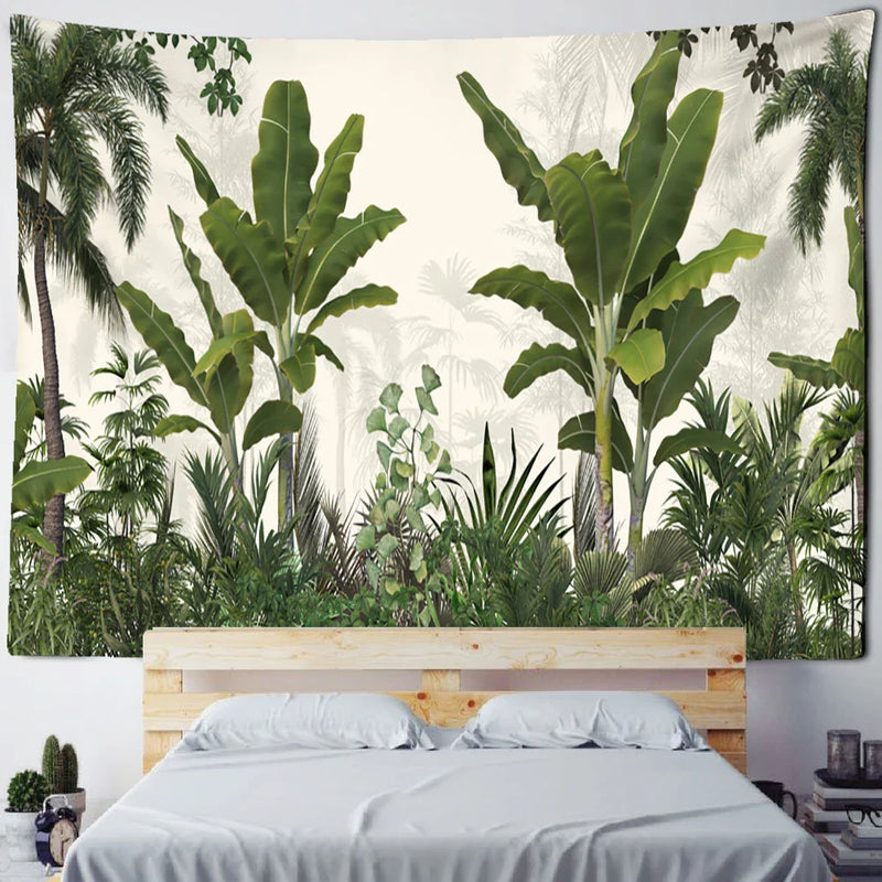 Afralia™ Banana Tree Tapestry Wall Hanging: Psychedelic Hippie Oil Painting, Tropical Plant Background Boho Decor