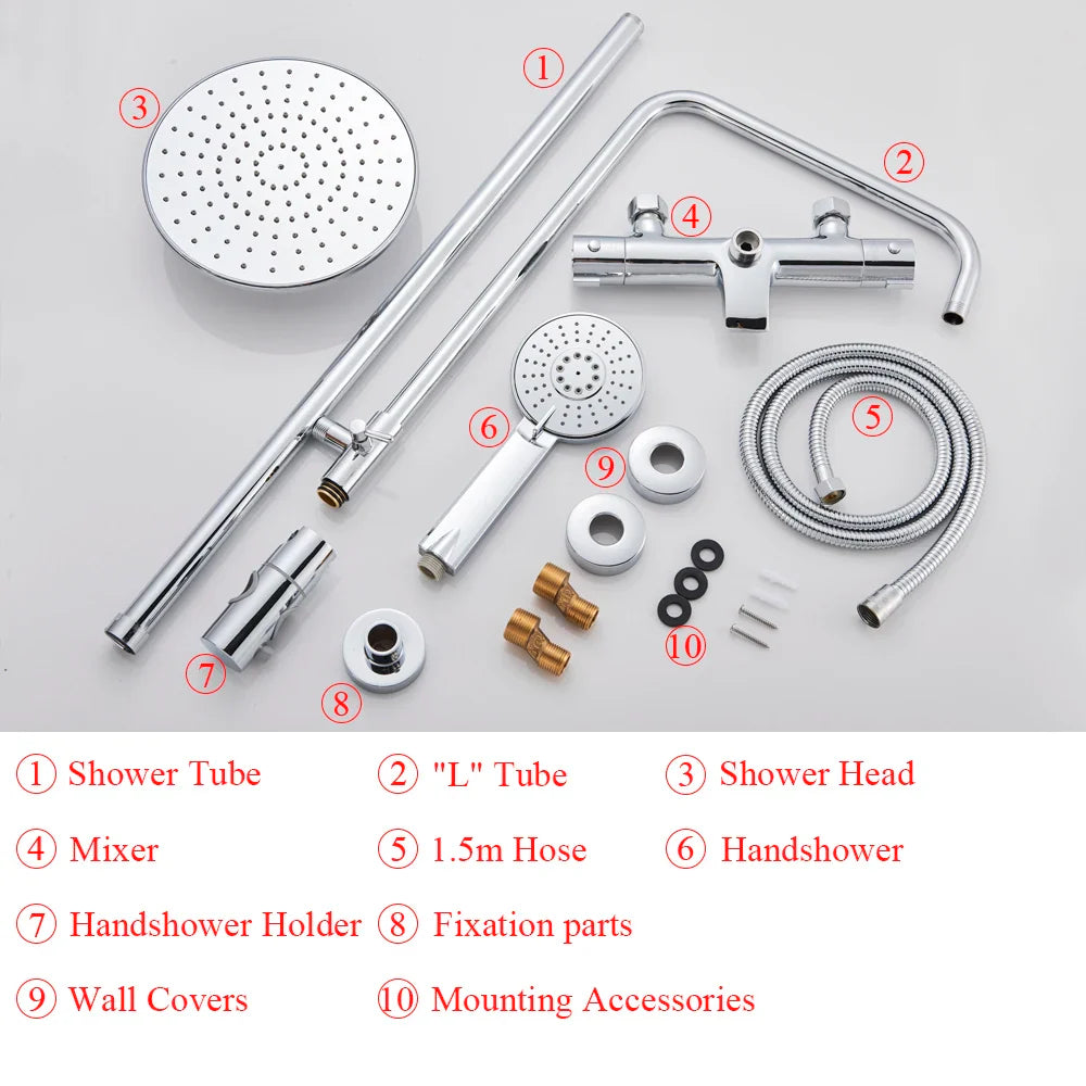 Afralia™ Chrome Thermostatic Bath Shower Set with Rain Shower Head