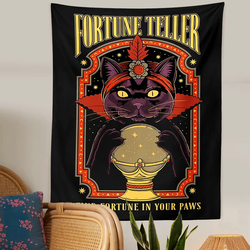 Afralia™ Tarot Cat Witchcraft Tapestry | Occult Home Wall Decor Mystic Coven Art