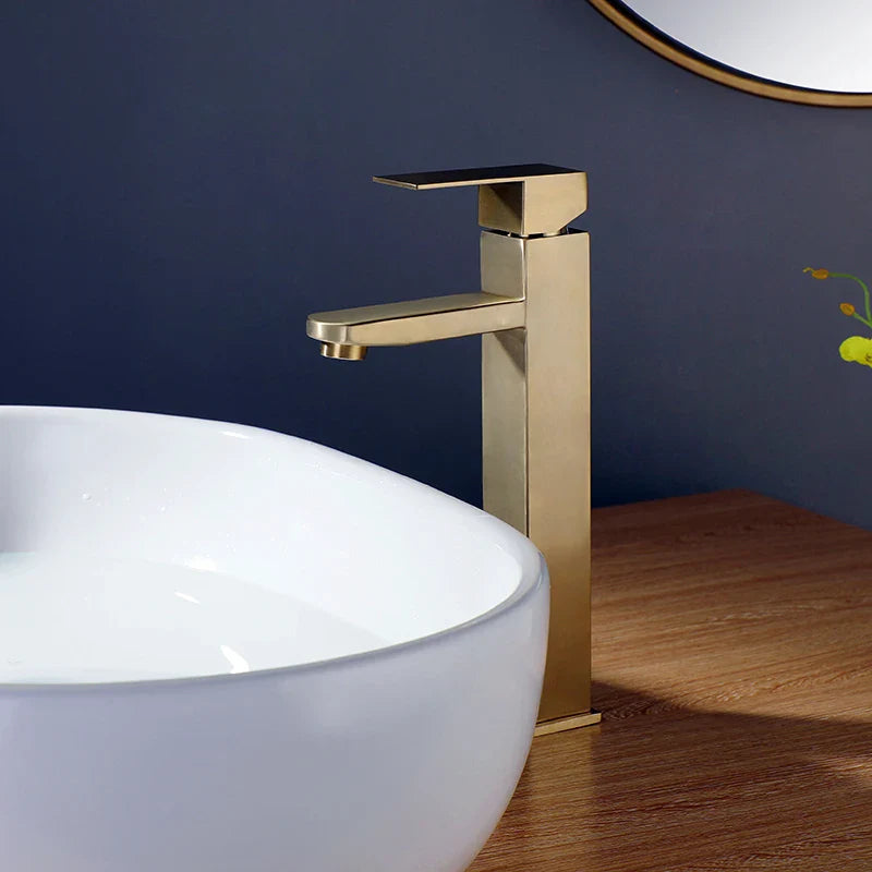 Afralia™ Brushed Gold Stainless Steel Bathroom Basin Sink Faucet Mixer