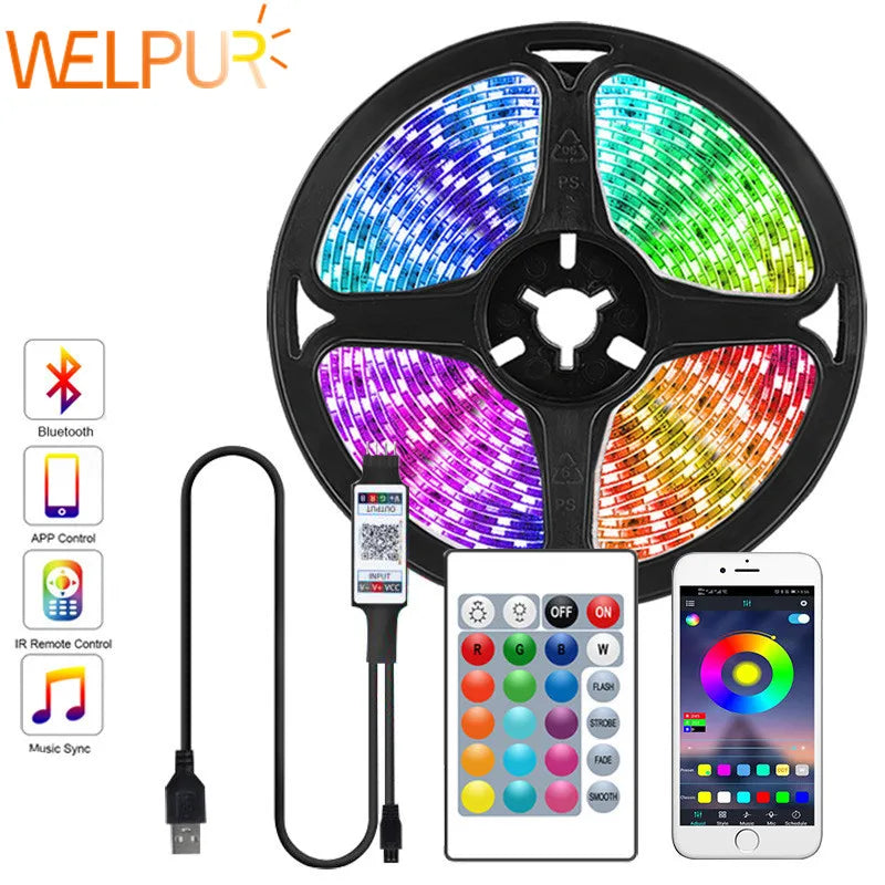 Afralia™ Bluetooth RGB LED Strip Light + 24-Key Controller – 1M-5M Length