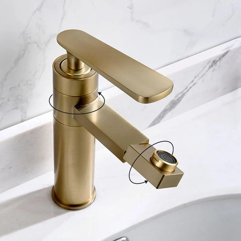 Afralia™ Gold Brass Bathroom Basin Faucet Single Handle Deck Mounted Brushed Gold Tap