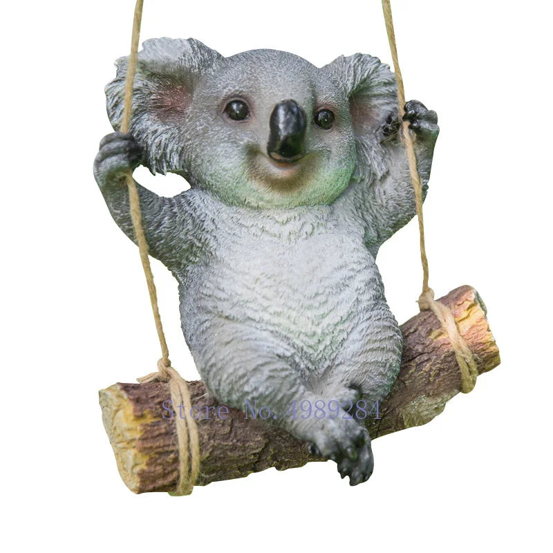 Afralia™ Cartoon Koala Panda Swinging Garden Sculpture Decoration
